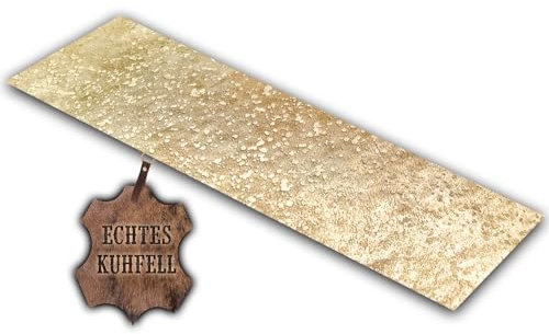 unendlich schoen – Echter Kuhfell Teppich klein, Läufer für Wohnzimmer Flur Eingangsbereich, Rinderfell für kleinere Flächen (Gold Sparkle, 150 X 46 cm)