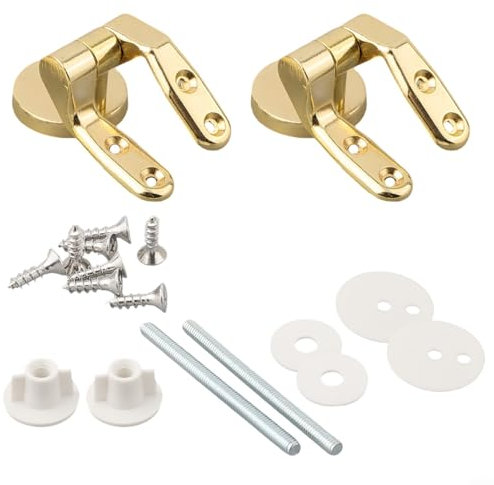 Besttoolifes Polished Brass & Chrome Toilet Seat With Brushed Gold Hinges, Slow Close Wood Seat, Secure Metal Hinges With Complete Set Of Fittings