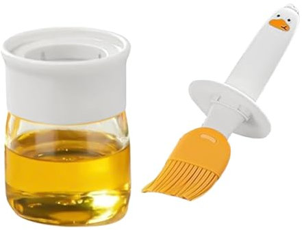 Kitchen Oil Brush - Silicone Spray Brush, 200 ml Oil Dispenser Bottle with Cute Duck Design | Portable Kitchen Oil Holder