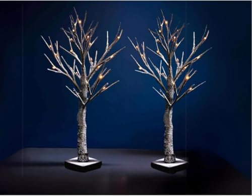 Trendi® Christmas Snowy Twig Tree Warm White LED Light Up Artificial Twig Christmas Decoration Indoor Outdoor (2 FT Twig Tree x 2)