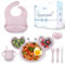 Piccoli passi Nouveau coffret cadeau set gruau sevrage avec couverts enfants et assiette sevrage avec ventouse. Motif en forme de crabe. Sans BPA (rose)
