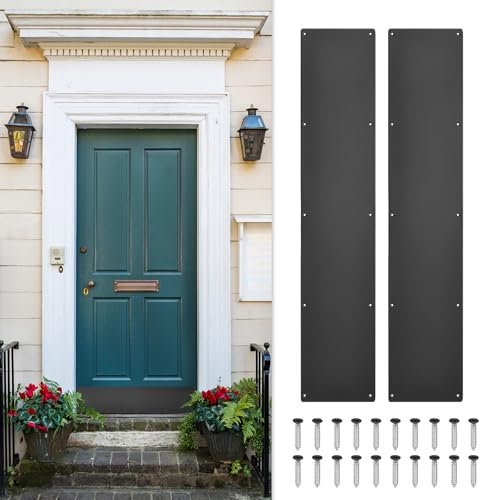 sourcing map 2pcs Door Kick Plate, 6 x 30 Inches Aluminum Kick Plate Door Plate, 1.5mm (1/16 Inch) Thickness, for Exterior Front Door or Back Door, Black