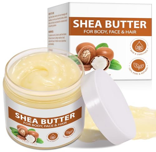Shea Butter Organic, 220g - Pure Natural Unrefined Shea Butter Raw Organic Body Butter for Dry Skin Care, Enriched with Vitamin A & F, Deeply Nourishes, Soothes, and Softens Long Lasting Hydration