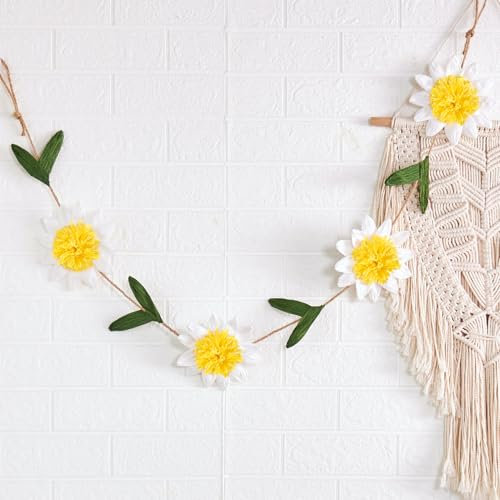 Easy Joy 2-Meter Gänseblümchen Girlande,3D Gänseblümchen Deko Banner,Frühlings&Sommerdeko Zum Aufhängen,Blümchen Girlande für Babyzimmer,Gartenparty,Kindergeburtstage,Hochzeit,Babyparty