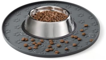 Silicone Pet Feeding Mat, Non-Slip Dog Bowl Mat, Cat Food Mat, Waterproof Tray (1Pack Grey, 28x28 CM)