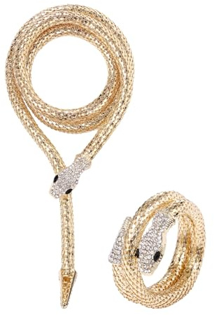Cupimatch Schlangen Halskette Armband Set: Flexibel Biegbar schlangenkette mit glänzendem Zirkonia Exquisite Edelstahl Halsband und Armreif Eleganter Medusa Schmuck für Frauen Mädchen Freundin