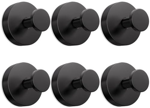 Siblaies 6 Stück Saugnapfhaken Saugnapf Haken Vakuum Saughaken Wiederablösbar Ohne Bohren Saughaken Handtuchhaken Wandhaken Edelstahl für Küche Badezimmer Glatte Fenster Wand Glas(Schwarz)