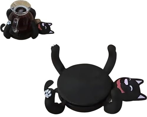 3D Print Cat Coasters, Funny Cats Cup Holder for Drinks, Cute Cats Coaster with Heat Resistant Base, Creative Coasters Cat Mug Holder, Coffee & Tea Decor for Pet Lovers Owners Gifts (black)