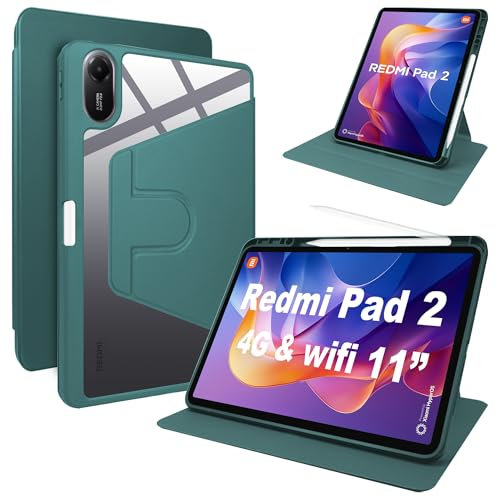 Lemxiee Funda para Xiaomi Redmi Pad 2 11 Case con Soporte Plegable & con Ranura para bolígrafo,Funda de Cuero PU + acrílico Transparente