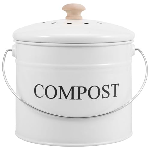 3L Kompostbehälter Küche mit Deckel und Griff 21x21x20cm Komposteimer Küche mit Kohlefilter Metall BPA-frei Geruchlos Bio Mülleimer für die Küche (Weiß)