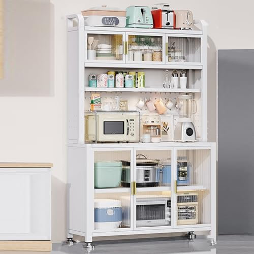 Genérico Estante de Cocina de 6 Niveles con Tablero Perforado - Soporte Grande para microondas y Mueble de Almacenamiento Abierto para Platos, Ideal para Cocina, Comedor y Sala de Estar - Blanco, 120