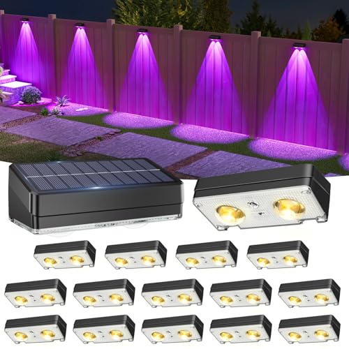 VOLISUN Solar Fence Lights Outdoor 16 Pack, 50Lumen RGB Color Changing | 2 LED Downlight, IP65 Waterproof, 10 Colors ＆ 12 Modes, Fence Lights Solar Powered for Backyard, Deck, Patio, Railing