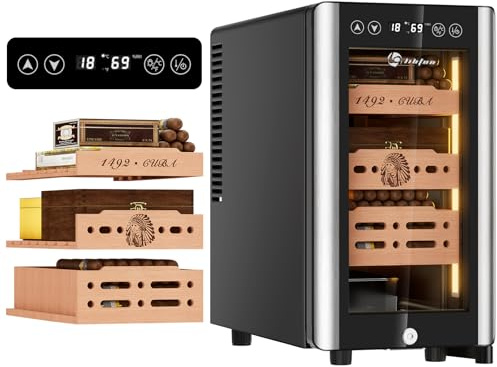 LIHTUN 25L Electric Humidor Cabinet for 150 Cigars, Thermoelectric Cooling, Adjustable Temperature and Humidity, Digital Display, 3 Removable Cedar Shelves, Safety Lock, Gift for Men (25L)