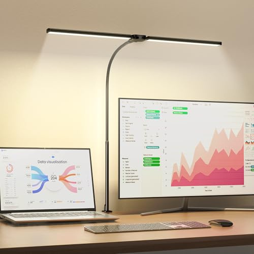 JACKYLED Schreibtischlampen 76 cm schreibtisch licht mit Y, Faltkopf, 24W stufenlos dimmbar & Farbwechsel, Touch-&Fernbedienung,flexibler Schwanenhals LED Lampe fur Buro. Arbeit, Lesen, Basteln