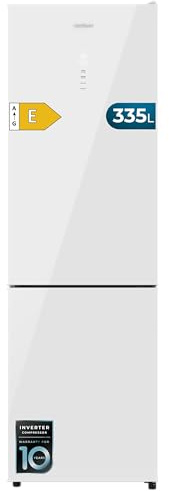 Cecotec Frigorifero Combinato 335L No Frost Bolero CoolMarket Combi 335 White Glass E. Altezza 195,3cmx59,5cm Larghezza, Compressore Inverter Plus, Basso Consumo, Ripiani Vetro, Controllo Umidità