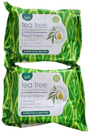 Crwp Tea Tree and Peppermint Oil Facial Wipes, 25 Count, Pack of 2, All Skin Types with crwp card. New packaging same great product!