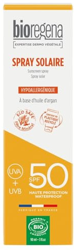 BIOREGENA – Protection Solaire SPF 50 Hypoallergénique, Hydratation Bio à l’Argan (Spray 90mL) - Vendu par unité