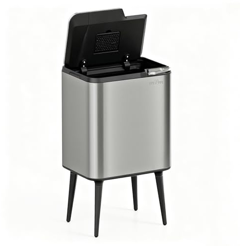 mVm 36L Kitchen Bin,Stainless Steel Trash Can with Lid & Detachable Legs,Rectangular Dry Wet Separation Bin with Odor Filter,Recycling Kitchen Bin for Home Office