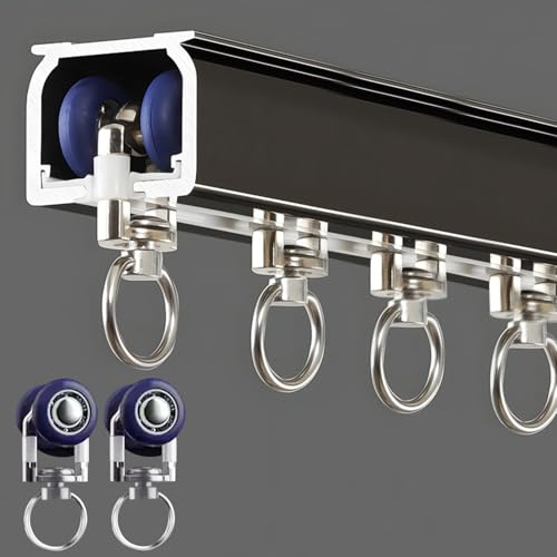 Vorhang Einzelschiene zur Wand & Deckenmontage, Aluminium Hochleistungs Gleitschienen für Fenster, Geräuschloses Einzelnes Vorhangschienensystem für Wohnzimmer, Schlafzimmer (Schwarz, 1.8m)