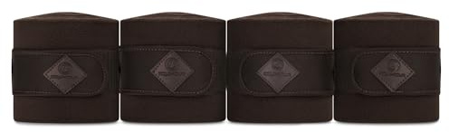Equimour Fleecebandagen Pure Chocolate – 4er Set Bandagen Pferd, 3,5 m lang | 380 g Anti-Pilling-Material mit Haftverschluss und Logo-Patch – 11,5 cm breit, für Training, Alltag und Turnier im Viereck