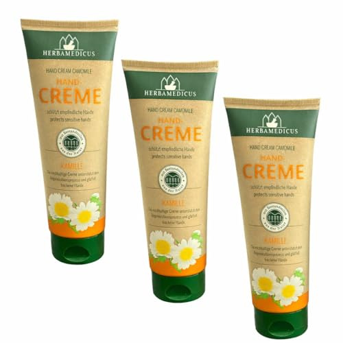 Herbamedicus Handcreme Kamille, Handpflege für empfindliche und trockene Hände, mit Kamillenextrakt, 3x125 ml