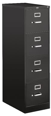 HON 4 Drawer Vertical File Cabinet with Lock, Metal Filing Cabinets with 4-Drawers for Hanging Files and Letter Files, 25 Deep, Black