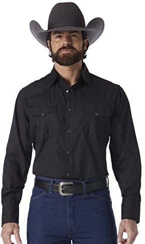 Wrangler Men's Sport Western Two Pocket Long Sleeve Snap Shirt Shirt, Black, L