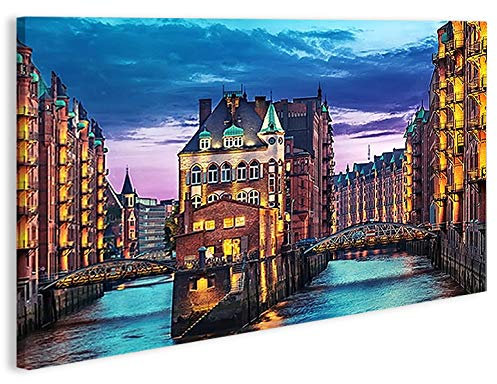 islandburner Bild Bilder auf Leinwand Speicherstadt Hamburg 1p XXL Poster Leinwandbild Wandbild Dekoartikel Wohnzimmer Marke