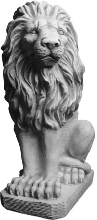 gartendekoparadies.de Löwe Statue Links, Steinfigur, H. 53 cm, 39 kg, Grau, frostsicher aus Steinguss für Außenbereich