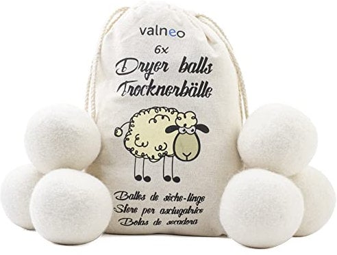 valneo Palline per asciugatrice in bianco, Lana di Pecora Naturale al 100% - Riduce Le Rughe, risparmia Tempo di Asciugatura