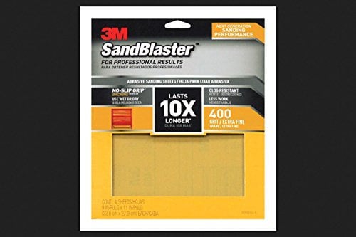3M, 400 Grit, 9x11 inch SandBlaster Sandpaper, 4 Sheets with No-Slip Grip Backing, Extra Fine, Model 20400-G-4