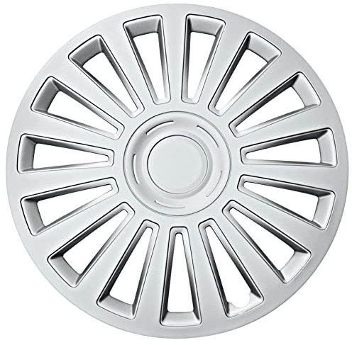 S SUMEX Juego de 4 Tapacubos de 14 Pulgadas Diseño California Silver, Acabado Cromado y ABS Resistente a Fuertes Impactos, Duradero y Fiable con Anillo de sujeción Ajustable