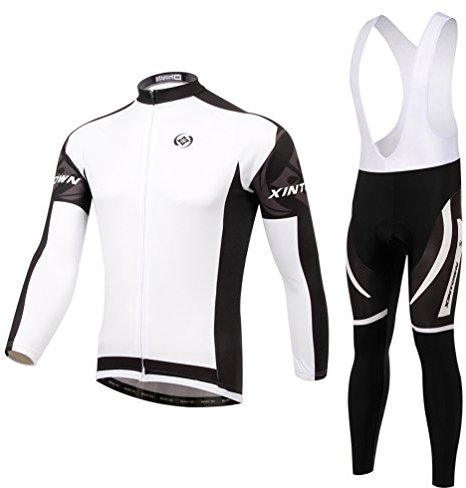 Baymate Unisex Sweat Releasing Bicycle Riding Set Long Sleeve Cycling Jersey Long Bib Tights Pants White XL