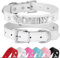 Didog Glattes PU-Leder benutzerdefinierte Hundehalsbänder Set mit Strass personalisierten Namensbuchstaben, passend für kleine mittelgroße Hunde, weiß, M
