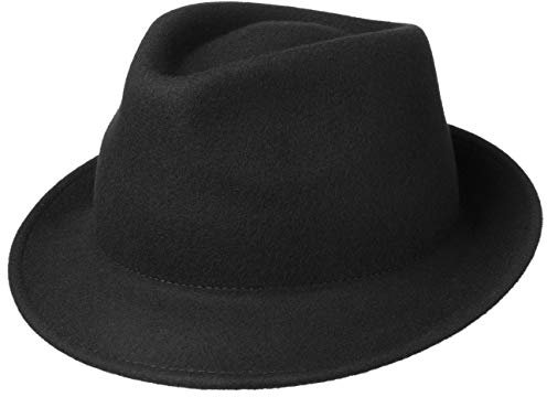 Lipodo Trilby Hut aus Wollfilz Damen/Herren - Filzhut Herrenhut Made in Italy - Italienischer Wollhut Herbst/Winter - Wollfilzhut schwarz S (54-55 cm)