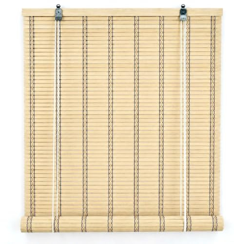 Solagua Estor de Bambú Enrollable para Ventana y Puerta | 14 Medidas Estores 100% Bamboo | Cortina Persiana de Madera Incluye Accesorios (L.135cm x A.90cm, Natural)