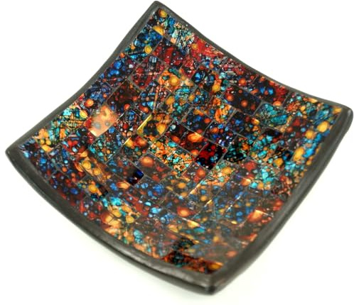 Kleine Mosaikschale eckig aus Terrakotta mit Glasmosaiken, rot/bunt | Handgefertigte Terrakotta Schale, einzigartiges Farbenspiel, ideal für Deko, leichte Farbabweichungen möglich.