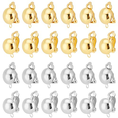 PandaHall 40 Pcs Messing Clip-on Ohrring Konverter Komponente mit einfacher offener Schleife 2 Farben für Nicht durchbohrte Ohren