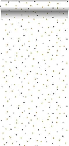 ESTAhome Tapete Punkte Gold, Hellgrau und Dunkelgrau - 139050-0,53 x 10,05 m