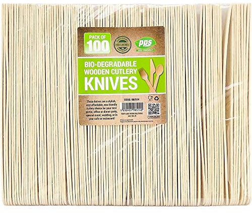 Enviro Lot de 100 couteaux jetables biodégradables et compostables 100 % bois de bouleau