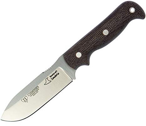 Cuchillo Cudeman 181-Y Sanabria BUSHCRAFT de un Duende de Negro Hoja de Acero ACX-380 de 9 cm empuñadura de Yute marrón de 10 cm Funda de Cuero para Caza, Pesca, Supervivencia y Bushcraft