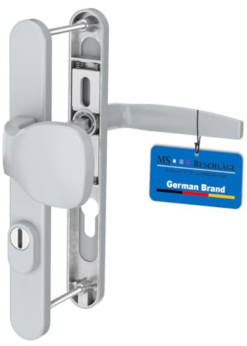 MS Beschläge Schmalrahmengarnitur mit Kernziehschutz Silber PZ Langschild Wechselgarnitur 92mm Türdrücker Haustüre Nebeneingangstüre (Knopf/Drücker, Türstärke 39-54mm)