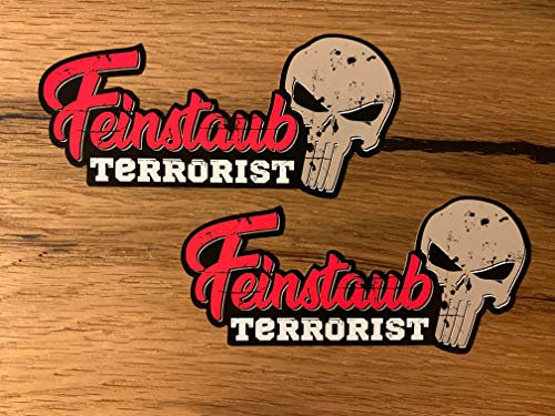24/7stickers MG406 2X FEINSTAUB Aufkleber 12x5cm Terrorist Tuning Umwelt Zone Euro Norm 0 Diesel No Greta Oldtimer V8 USA Auto Plakette Motorrad