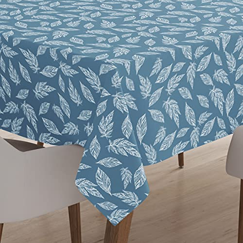 Encasa XO Tovaglia Cotone Stampata 145x145 cm per 4 Seater Tavolo da pranzo, lavabile in lavatrice, resistente, rettangolare, per la casa, ristorante, banchetto - Grandi foglie blu