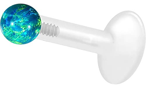 PIERCINGLINE PTFE Labret mit Innengewinde | AUFSATZ synthetische OPAL Kugel | Piercing Ohr Helix Lippe Nase | Farb & Größenauswahl