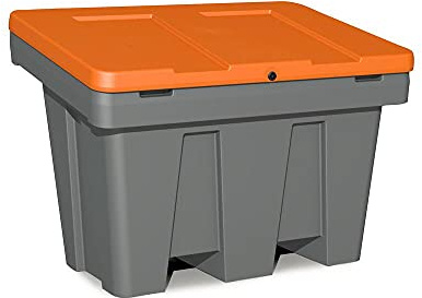 Streugutbehälter, aus Polyethylen, grau/orange, 300 Liter Volumen, stapelbar, zum Lagern von Streusalz und Streugut
