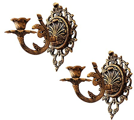BOOMLATU Cast Iron Set of 2 Wall Mounted Candle Sconces Holders,Shabby Chic Hanging Candle Holder for Wall, Home Wall Art for Living Room Fireplace Yard Pathway