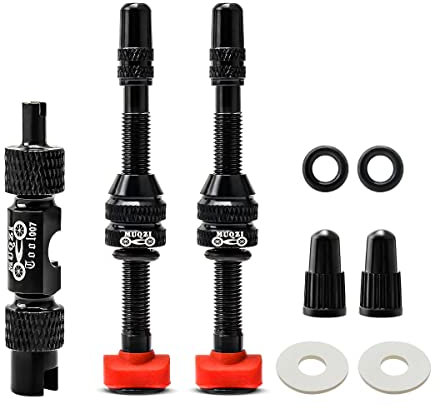 MUQZI Tubeless Presta Valve Stem Kits - No Leak Bike tubeless Valve Stems with Integrated Valve Core Remover Tool and Alloy Presta Valve Stem Caps for Bicycle, Black(60mm)