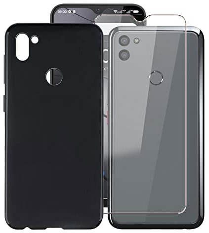 HHUAN Handyhülle Hülle für Gigaset GS5 (6.30) + 1 Stück Gehärtetem Glasfolie, Schwarz Weiche Silikon Schutzhülle, Kratzfest TPU Bumper Cover Case für Gigaset GS5 - Black