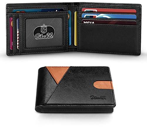 Zitahli Schlanke Herren-Geldbörse aus Leder, RFID-blockierend, Premium-Bifold Fronttasche mit Geschenk-Box, Kartenhalter aus Leder für den täglichen Gebrauch, Schwarz und Braun akzentuiert, Classic